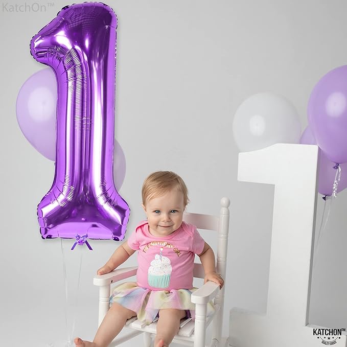KatchOn, Purple 1 Balloon Number for First Birthday - 40 Inch | Number 1 Balloons for 1st Birthday | 1 Balloons for 1st Decorations | Purple Number One Balloon For Happy Anniversary Decorations