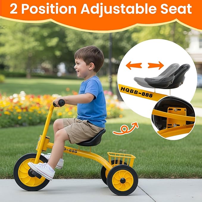 Kids Tricycle for Ages 3-8, Kids Trike with Adjustable Seat, Storage Basket, Preschool Daycare Toddler Bike, Birthday Gift and Toy for Boys and Girls