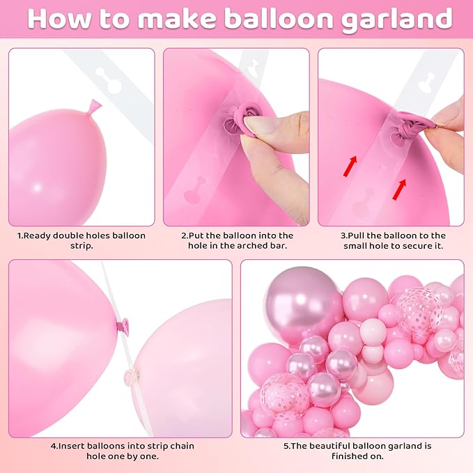 Amandir 153pcs Pink Balloon Garland Arch Kit, Different Sizes 18 12 10 5 inch Latex Pastel Metallic Pearl Light Pink Confetti Balloons for Women Princess Birthday Wedding Valentines Party Decorations