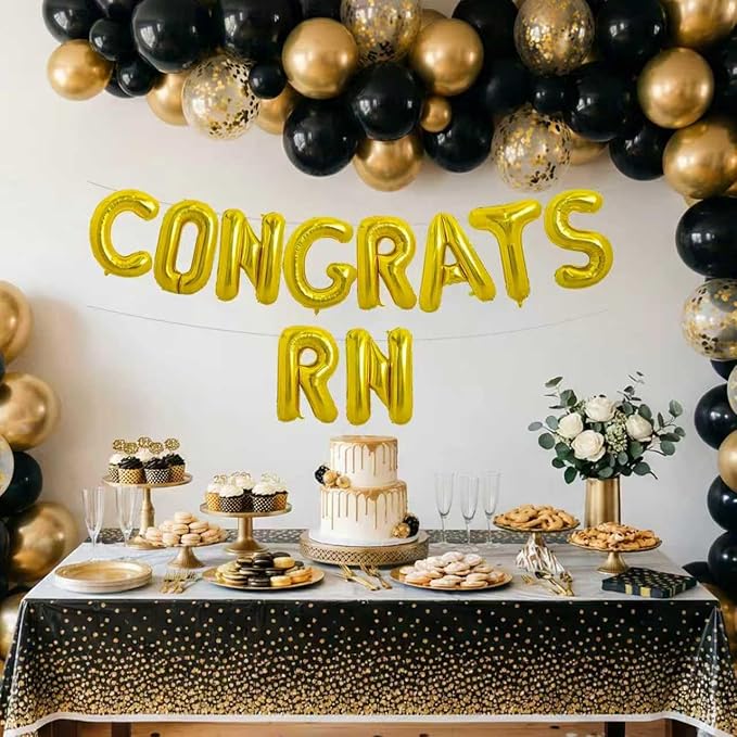 TONIFUL 2026 Nurse Graduation Decorations Gold Congrats RN 2026 Balloons 16 Inch RN 2026 Banner Class of 2026 RegisteGold Nurse Balloons Decorations 2026 Nursing Graduation Party Supplies