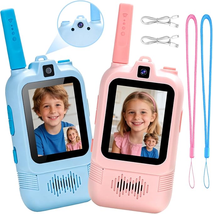 Dual Camera Video Walkie Talkies for Kids: Long Range Rechargeable Video Walkie Talkies with Dual Cameras, Outdoor Outside Camping Games, Birthday Gifts for Boys and Girls Age 3-8