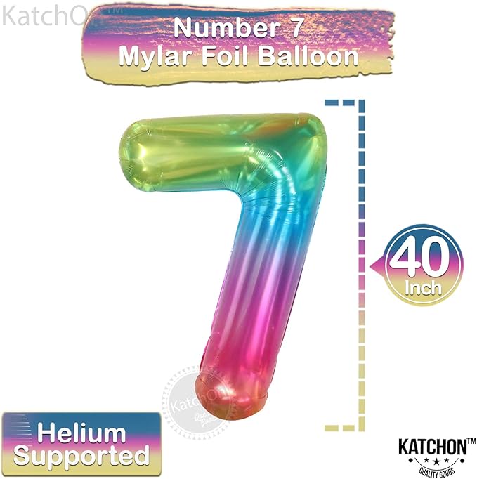 KatchOn, Giant Jelly Number 7 Balloon - 40 Inch | Multicolor Rainbow 7 Balloon Number Birthday Decorations | Rainbow 7 Balloons for Birthday Girl, Boy | 7 Number Balloons for Anniversary Decorations