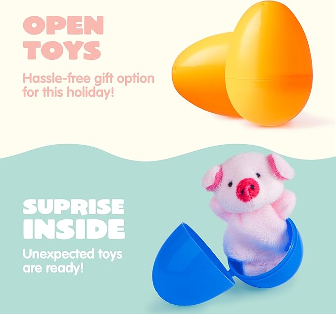 JOYIN 24 Pcs Prefilled Easter Eggs with Animal Finger Puppets for Toddlers and Kids, Easter Basket Stuffers, Easter Egg Hunt, Easter Goodie Bag Fillers Classroom Prize and Party Favors