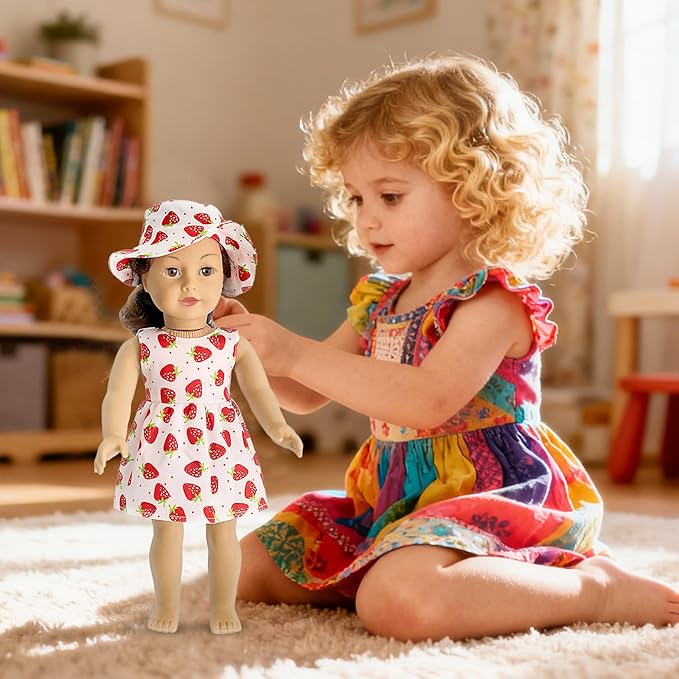 American Doll Clothes and Accessories for 18 Inch Doll, 18" Clothes Dress, Total 19 Pcs Including 8 Sets of Clothing Outfits with Shoes, Underwear, Headband, and Cap (Not Include The Doll)