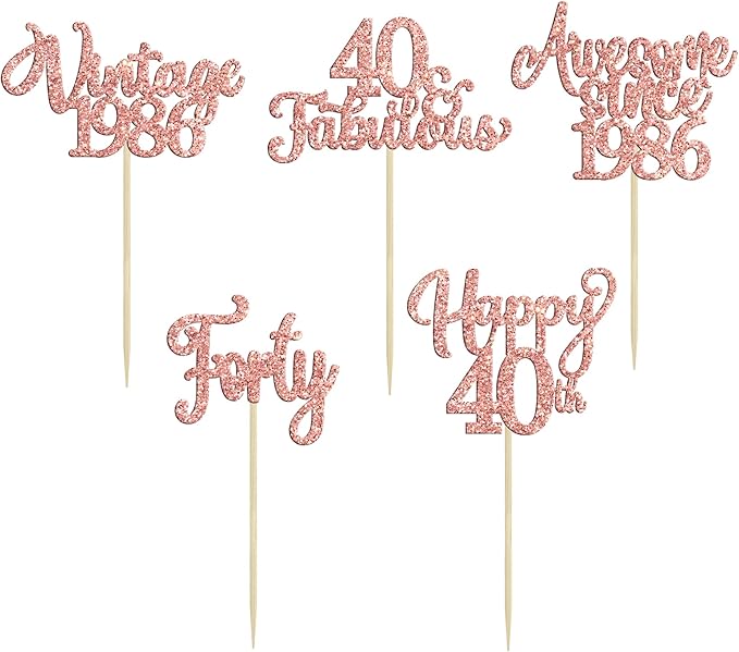 30Pcs Vintage 1986 Cupcake Toppers Glitter Forty 40 Fabulous Happy 40th Birthday Cupcake Picks Cheers to 40 Years for 40th Birthday Anniversary Party Cake Decorations Supplies Rose Gold