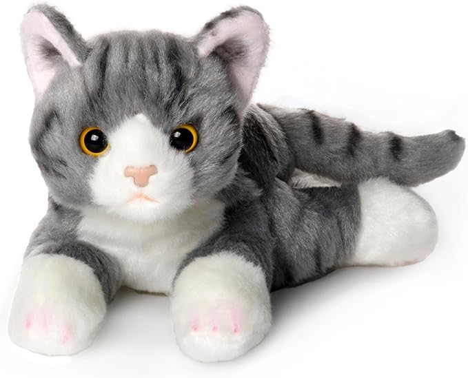 Bearington Lil' Socks Cat Stuffed Animal - 8" Realistic Cat Plush Toy - Soft Gray Striped Plush Cats with Lifelike Details for Kids, Toddlers, and Kitten Lovers - Adorable Gift for Kids