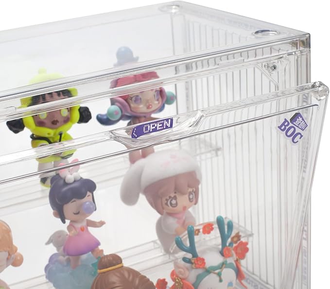 Clear Display Case for Figures, Acrylic Display Case for Collectibles, Adjustable Figure Display Case with Magnetic Door, Stackable Display Box for Action Figures, Pop Mart, Funko Pop (Clear, 2 Pack)