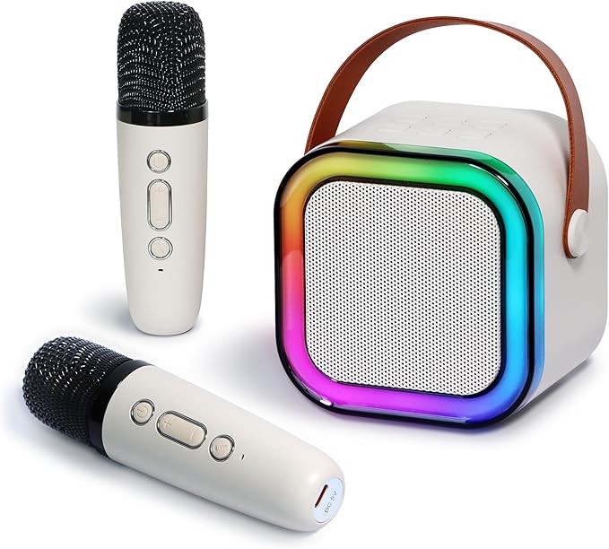 Mini Karaoke Machine for Kids with 2 Wireless Microphones and Lights, Bluetooth Connect Phone to Sing, 4-12+ Year Old Girl Boy Birthday Gifts, Teen Girl Gifts Trendy Stuff