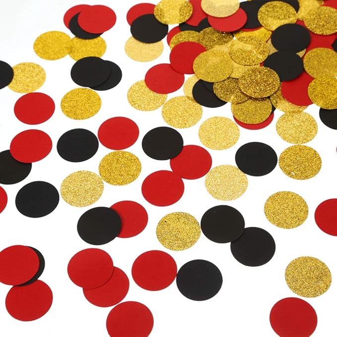 Glitter Confetti Circles Table Decoration and Wedding Party Decoration, 1.2’’ in Diameter (gold glitter, black, red,300pc)