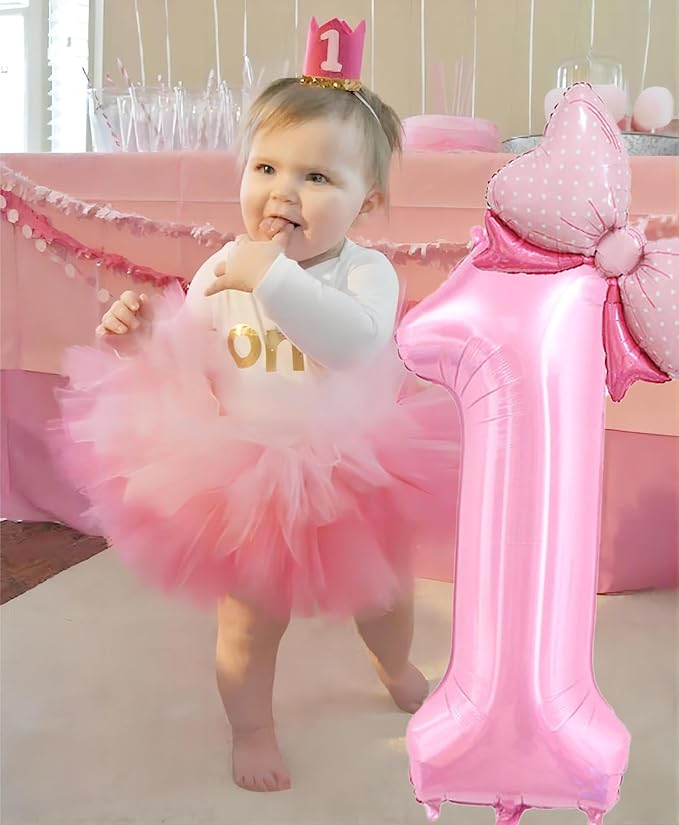 40 inch Number 8 Balloon with Bow Pink Happy Birthday Jumbo Number Balloon for Girls Daughter Birthday Decorations Party Supplies (Number 8)
