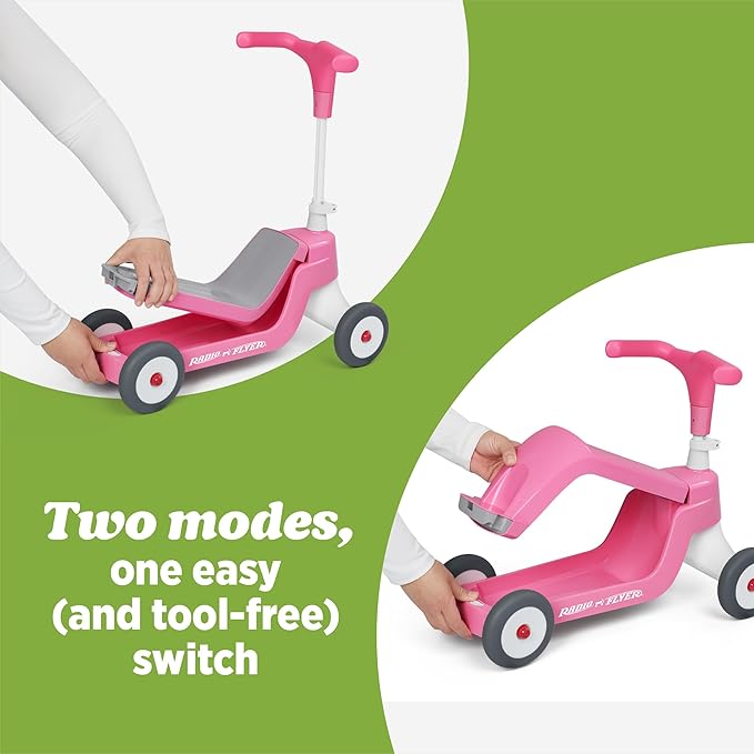 Radio Flyer Scoot 2 Scooter, Blue, for Kids Ages 1-4, Ride On Toy or 4-Wheel Kids Scooter, Durable Wheels and Frame, Converts Easily with Flip Deck, Toddler Ride On Toys (Amazon Exclusive)