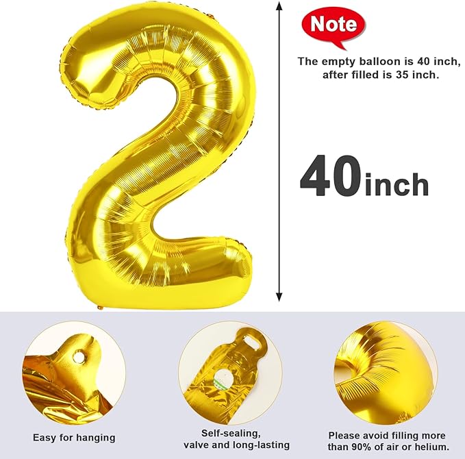 2 Numbers Balloon 40 Inch Gold Two Balloon Number Birthday Decor, 2nd 12 21st Party Celebration Decorations Graduations Wedding Baby Shower
