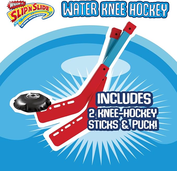 Wham-O Slip N Slide Water Knee Hockey Goals Set for Lawn Backyard Includes 2 Inflatable Hockey Goals 2 Hockey Sticks 1 Inflatable Puck