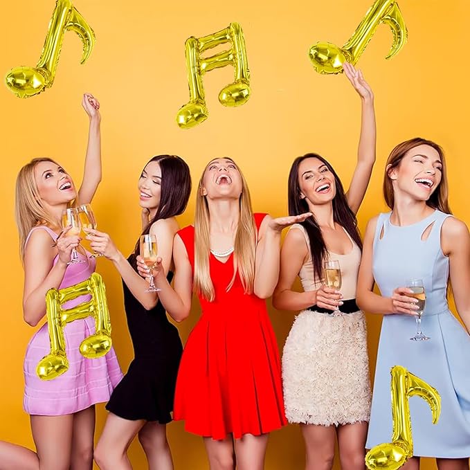 TONIFUL 20Pcs Music Note Balloons,Gold Music Balloons Music Notes Party Decorations Music Themed Party Supplies Music Note Aluminum Foil Balloons For Birthday Baby Shower Celebrations Outdoor Party