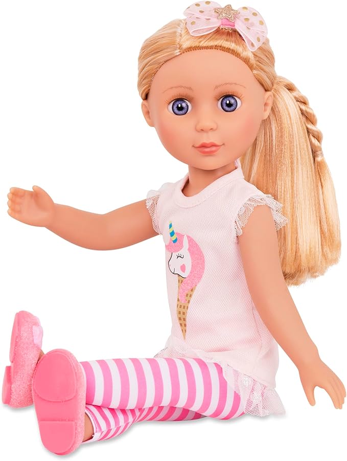 Glitter Girls – 14-Inch Fashion Doll - Blonde Hair & Blue Eyes - Pink Tunic, Striped Leggings, Hair Bow & Ballet Shoes – Dolls for 3+ Years Year Old Girls – Lacy