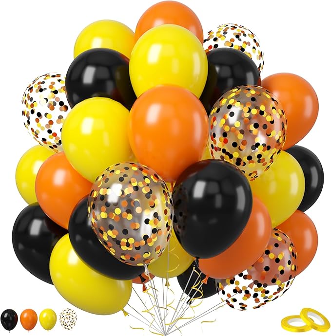 Construction Balloons, 50Pcs 12Inches Orange Black Yellow Balloon, Truck Theme Latex Party Balloons for Construction Birthday Excavator Party Transportation Decorations