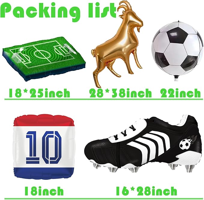 4D Football Balloons Set - Soccer Field, Cleats, Jersey & Goat Shapes | Sports Party Decorations for Fans, Birthday, Game Day (blue &red)