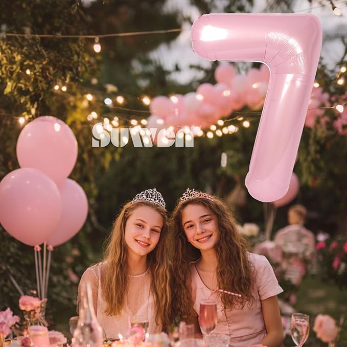 SUWEN 40 Inch Pink Large 7 Number Balloons Big Foil Helium Number Balloons 0-9 Jumbo Happy 7th Mylar Birthday Party Decorations for Girl Anniversary Party Supplies