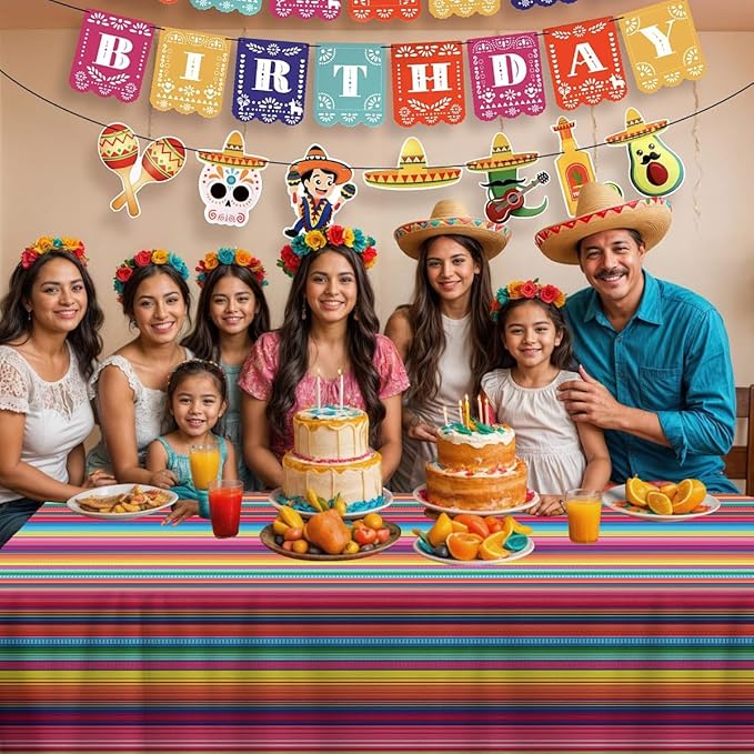4Pcs Mexican Fiesta Striped Party Tablecloth Mexican Serape Tablecloths for Mexican Wedding Birthday Party Decorations Outdoor Indoor Party Supplies