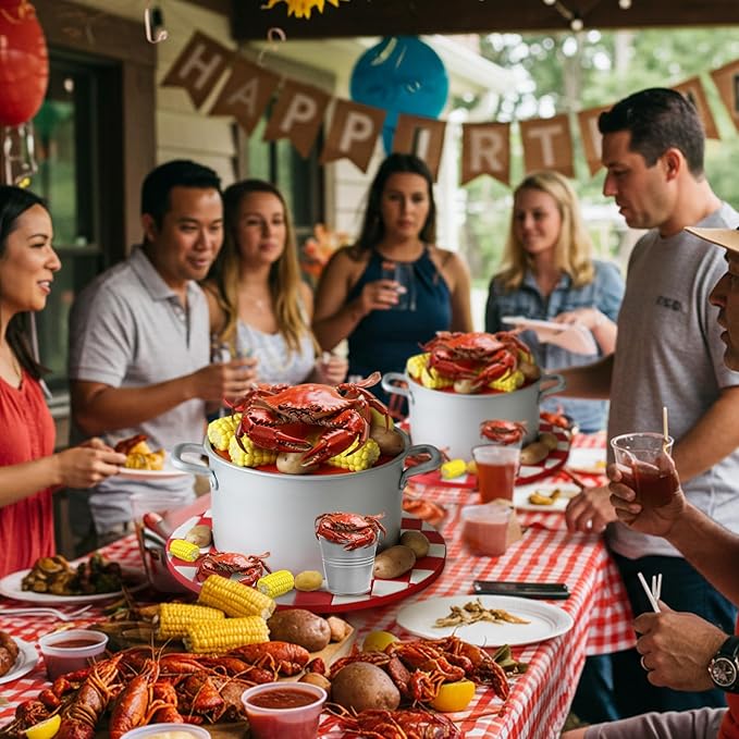 9 Pcs Crab Cake Topper Crab Boil Party Decorations Supplies Plastic Potato Corn Metal Pail for Theme Birthday Festival Potluck