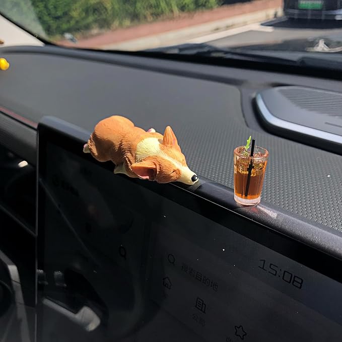Cute Car Dashboard Decorations Accessories Interior for Men Women, Pembroke Welsh Corgi Dog Statues Collectible Figurines for Car Display Decor Rear View Mirror Decoration Computer Monitor Ornaments