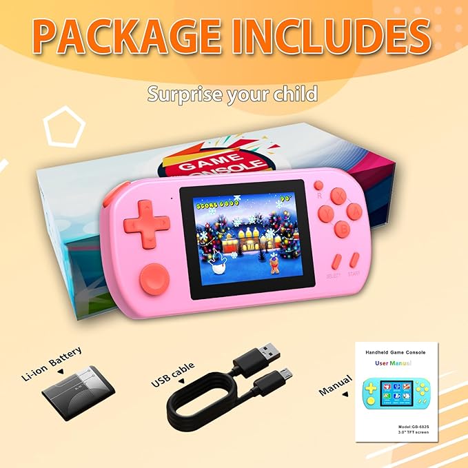 Handheld Games for Kids Adults with Built in 268 Classic Retro Video Games,3.0'' Color Screen Rechargeable Portable Arcade Gaming Player,Boys Girls Travel Electronics Toys Birthday Gift (B-Pink)
