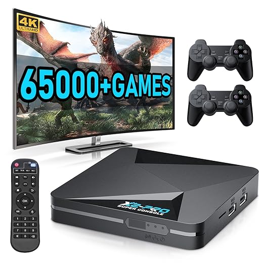 Kinhank Retro Game Console Super Console X2 Pro Built-in 65000+ Games, Video Game Console Android 9.0/Emuelec 4.6, S905X2 Chip, 4K UHD Output,2.4G/5G, BT 5.0