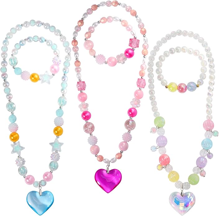 PinkSheep Toddler Jewelry Kids Necklace Choker and Bracelet 3 Pack 9pcs, Little Girls Jewelry In Box, Flower Girl Gift Kids Girls Accessories