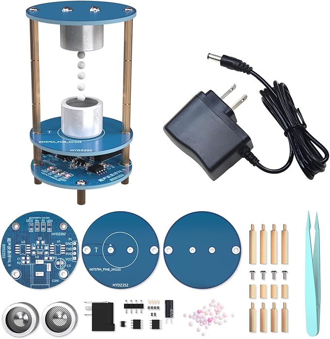 Electric Ultrasonic Levitator Kit, Soldering Projects Mini Cool Acoustic Levitator, Learning Teaching STEM Education Ideal Gift for Family and Friends, Come with 12V Power Supply (Blue with Power)