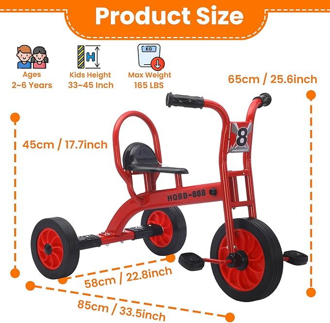 Kids Tricycle for Age 2-6, Big Wheel Kids Trike Bike, Preschool Daycare Outdoor Tricycle with Airless Rubber Tires and Non-Slip Pedals, Gift for Boys and Girls