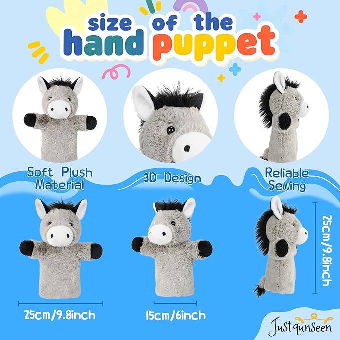 Hand Puppet for Toddlers Interactive Role Play Toy Soft Gray Farm Animal Stuffed Educational Storytelling Tool Gift Donkey