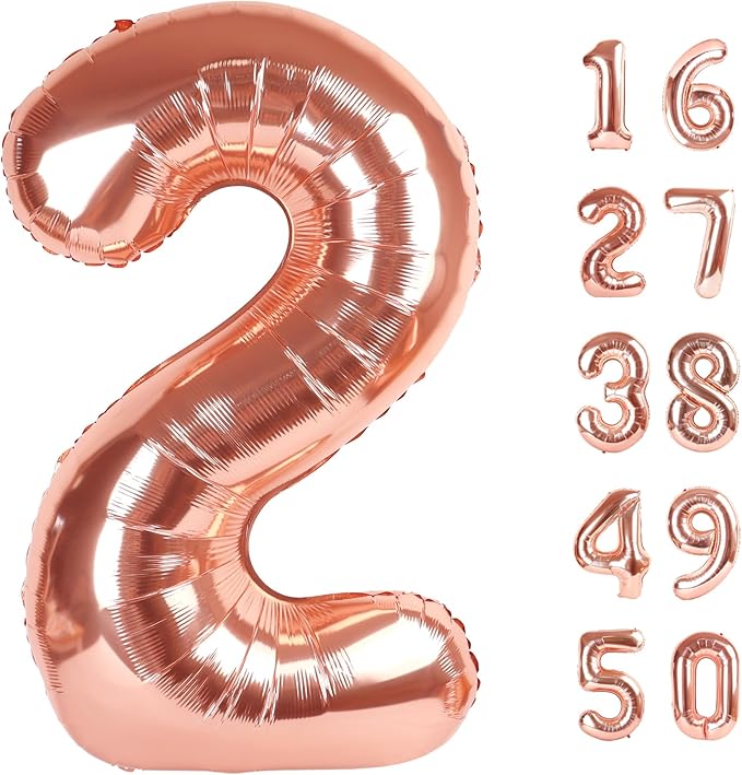 Rose Gold Number 2 Balloon Foil Mylar Number 2nd Birthday 40 Inch Big Giant Helium Number for 12 20 21st Birthday Decor,Boys Girl Party Supplies & Anniversary Events
