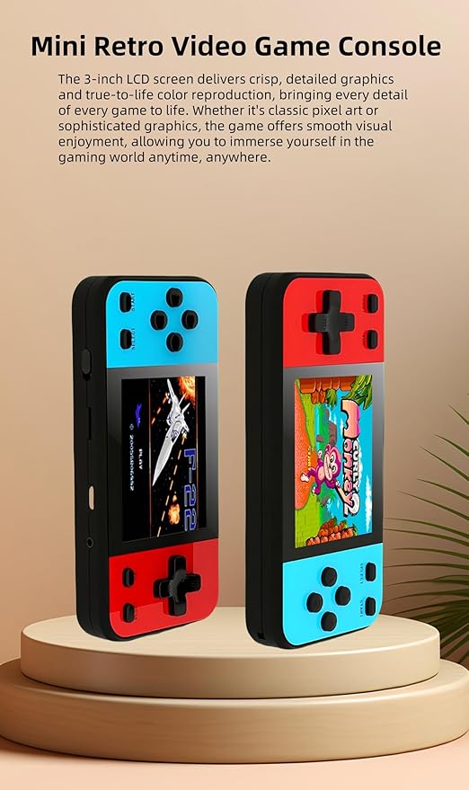 JXD Mini 3-inch LCD Screen Retro Video Game Console with 240 Games Connects to TV Children's Handheld Electronic Game Puzzle Toys Christmas Travel and Leisure Essential