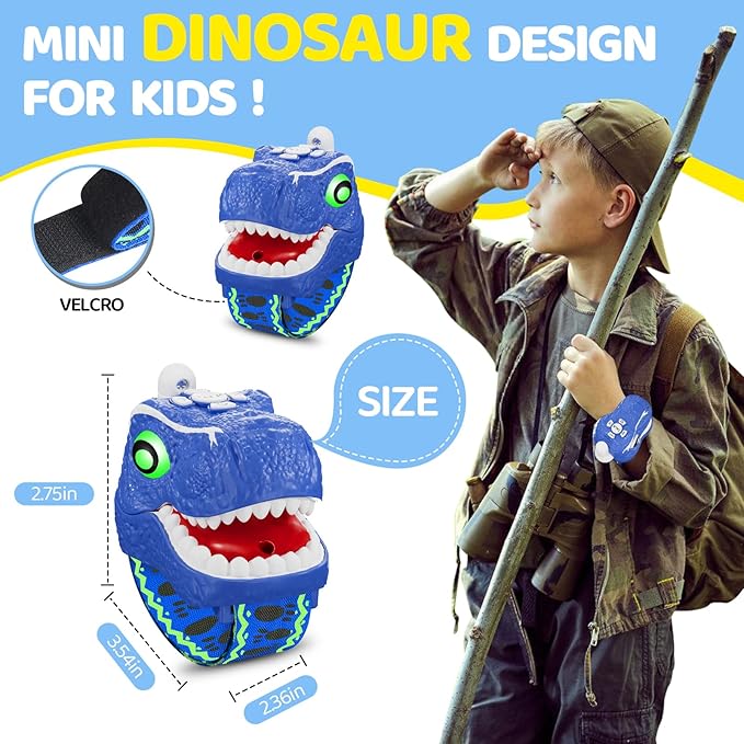 Dinosaur Walkie Talkies for Kids 2 Pack Camping Gear T-Rex Outdoor Toys for Boys Age 3-12 Year Old 3 Channel Long Range Birthday Gifts Easter Christmas Stocking Stuffers Yard Outdoor Games (Blue)