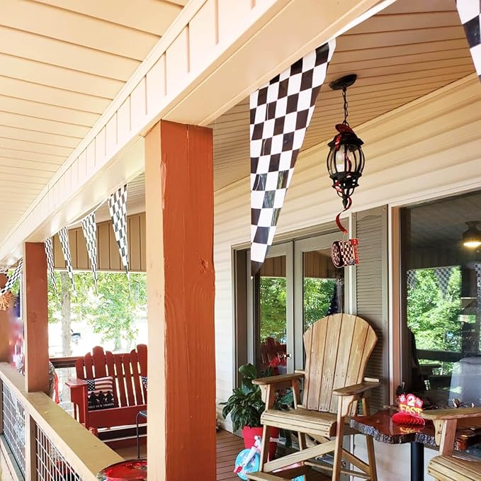 Piokio Double Sided Plastic Checkered Flag Banner, Racing Birthday Decorations, for Nascar Cars Party Supplies