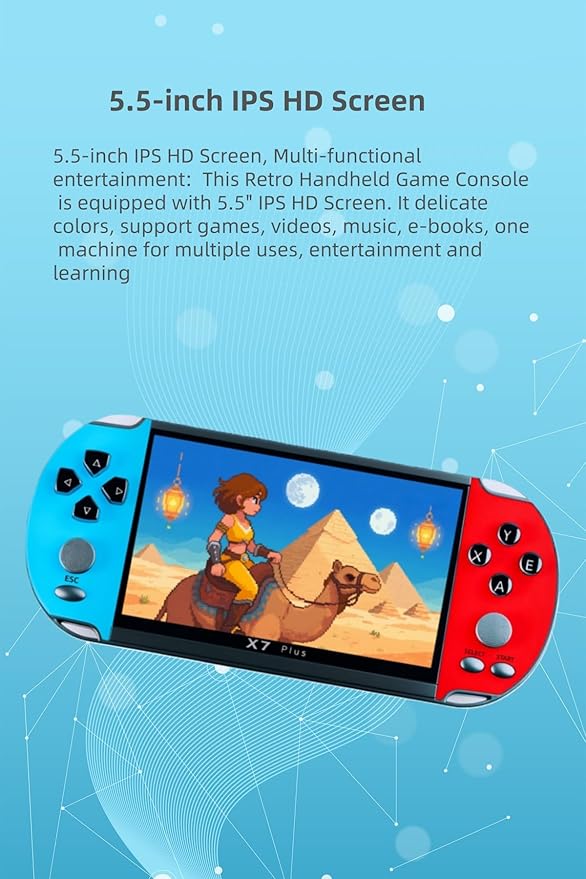 5.1" IPS HD Screen Retro Game Console for Kids Adults, with Classic Video Games, Support Multiple Emulators, MP3/MP4 Player and TV Connect, Rechargeable Travel Toys Xmas Birthday Gifts (Red)