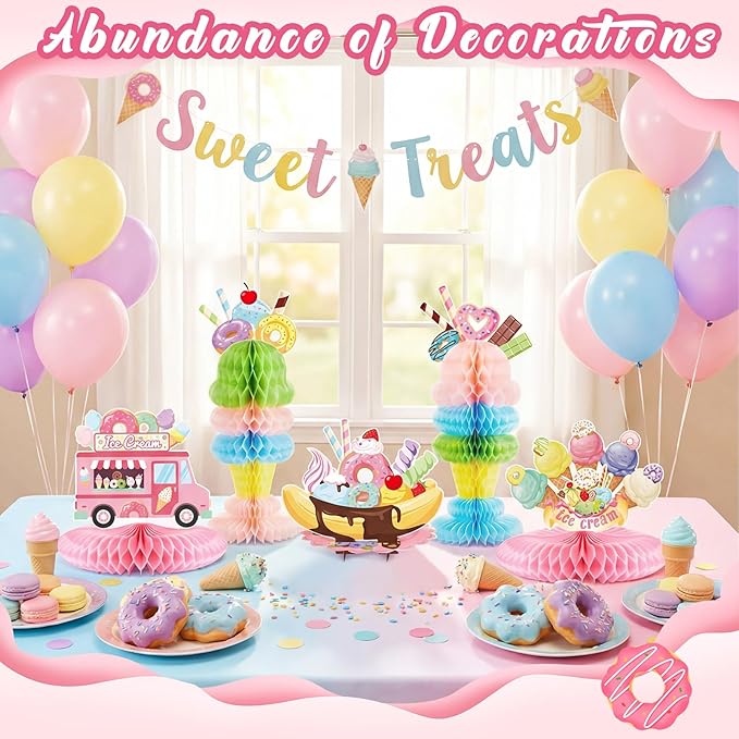 Outus 6 Pieces Table Centerpiece Tissue Honeycomb Table Centerpieces for Theme Party Decorations Supplies Birthday Baby Shower (Doughnut)