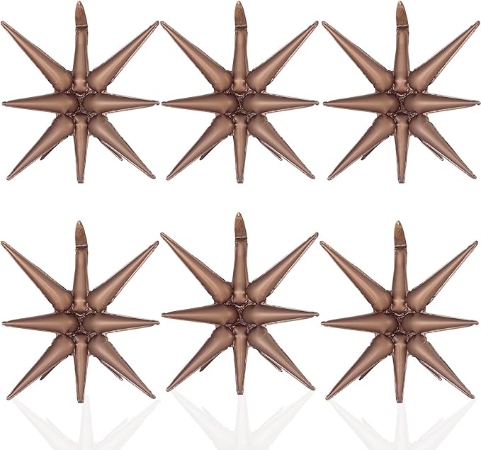 6 Pcs Brown Star Foil Balloons One-Piece 14-Pointed Star Balloon 4D Cone Mylar Balloon 22inch Christmas Birthday Wedding Wedding Anniversary Party Supplies(Brown)