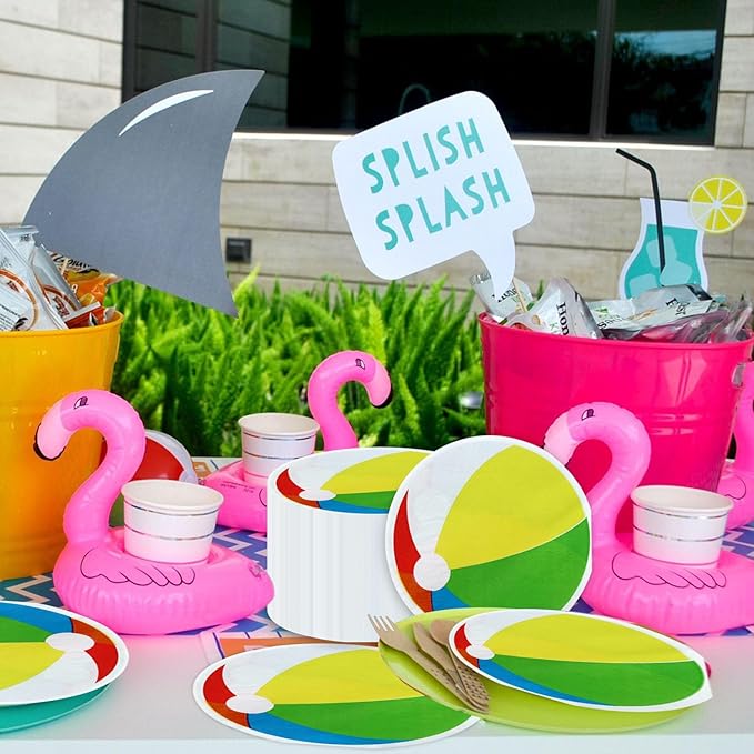100Pcs Beach Party Napkins, Disposable Pool Napkins, Round Beach Ball Party Decorations for Kids Birthday Hawaiian Summer Pool Party Supplies, 13 x 13 Inches