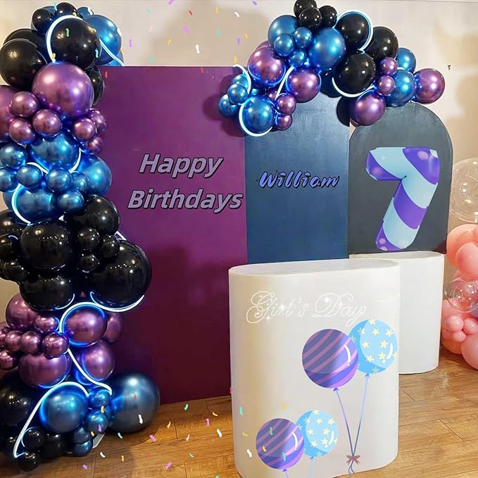 Black Purple Blue Balloon, 60 PCS Outer Space Balloons, 12Inch Metallic Navy Blue Purple Black Balloon Pearl Purple Blue Confetti Latex Balloons for Kids Boys Astronaut Space Birthday Party Decoration