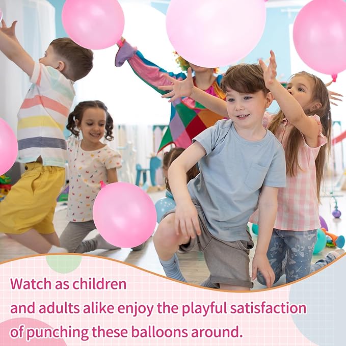 24 Pcs Pink Punch Balloons Bounce with Rubber Band Handle Punching Balloon Heavy Duty for Birthday party favors, Kids (Pink)