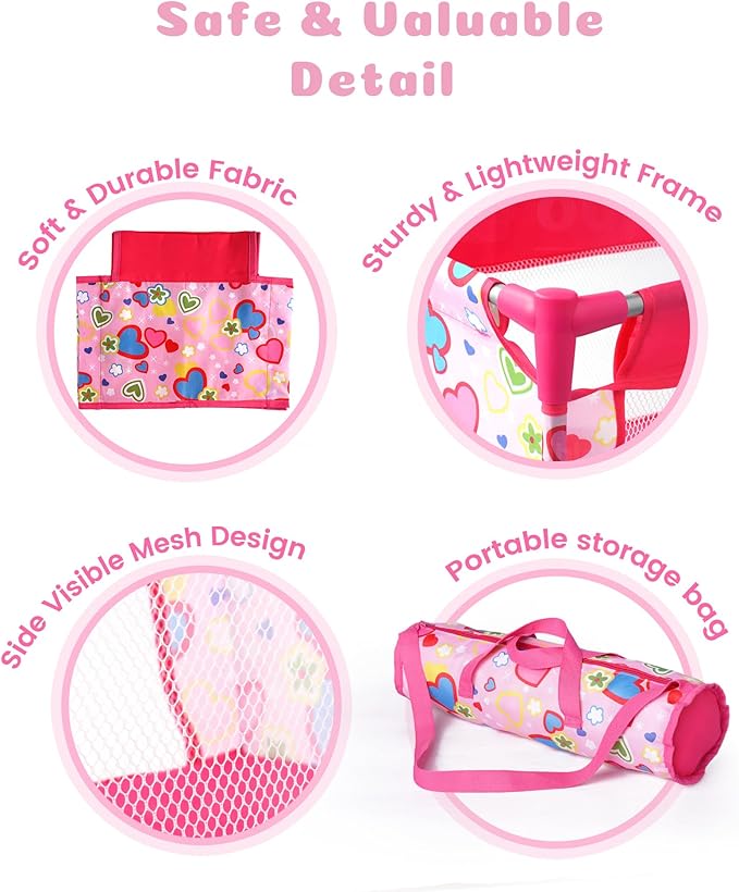 BABESIDE Baby Doll Crib for 18" Reborn Dolls,Baby Doll Bed with Storage Bag, Reborn Babydolls Accessories for Age 3+,Doll Crib Playpen for Kids,Pink