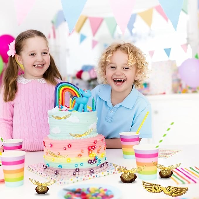 50PCS Wizard Party Chocolate Decoration Wings Chocolate Decoration, Wings Wafer Cupcake Toppers with 50pcs Glue Point, Wafer Cupcake Toppers for Anniversary Birthday Wedding