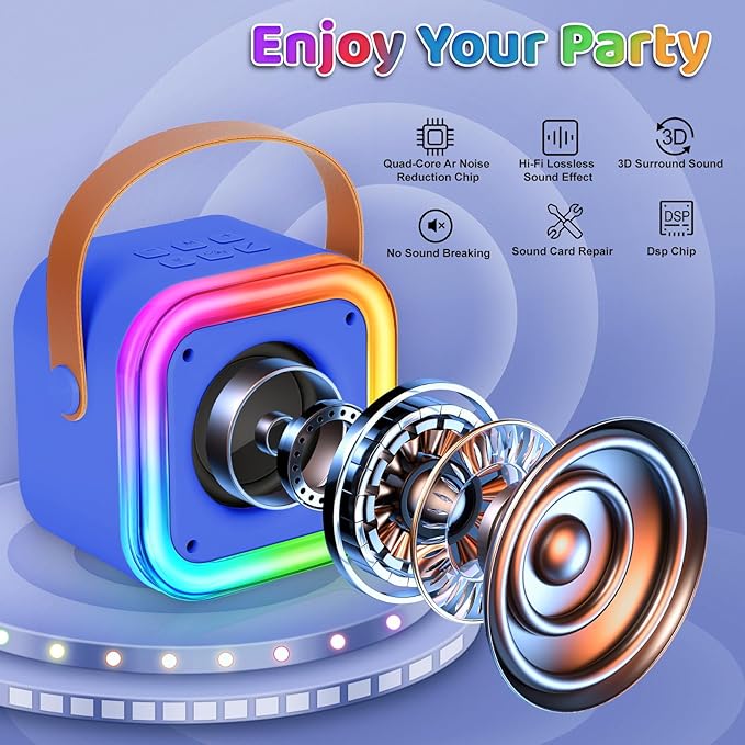 Mini Karaoke Machine for Kids, Girl Toys Gifts, Kids Karaoke Wireless Microphone for 4,5,6,7,8,9,10,11,12 Years Old Boys and Girls Christmas Party Gifts Toys (Dark Blue)
