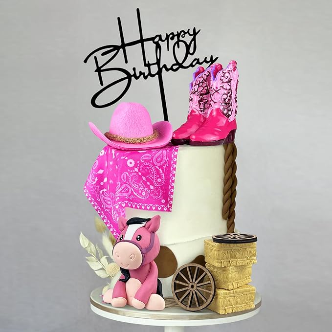 Cowgirl Cake Decorations Cowgirl Hat and Boot Cake Toppers Western Cowgirl Birthday Baby Shower for Western Theme Party Favors Supplies (Pink)