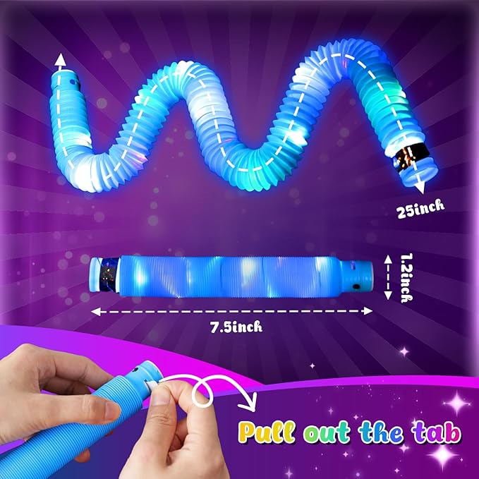 LovesTown 24PCS Light Up Glow Sticks Pop Tubes for Easter Basket Stuffers, Glow in the Dark Party Favor Supplies for Kids Supplies, Light Up Necklace Bracelet Accessories for Boys Girls Birthday
