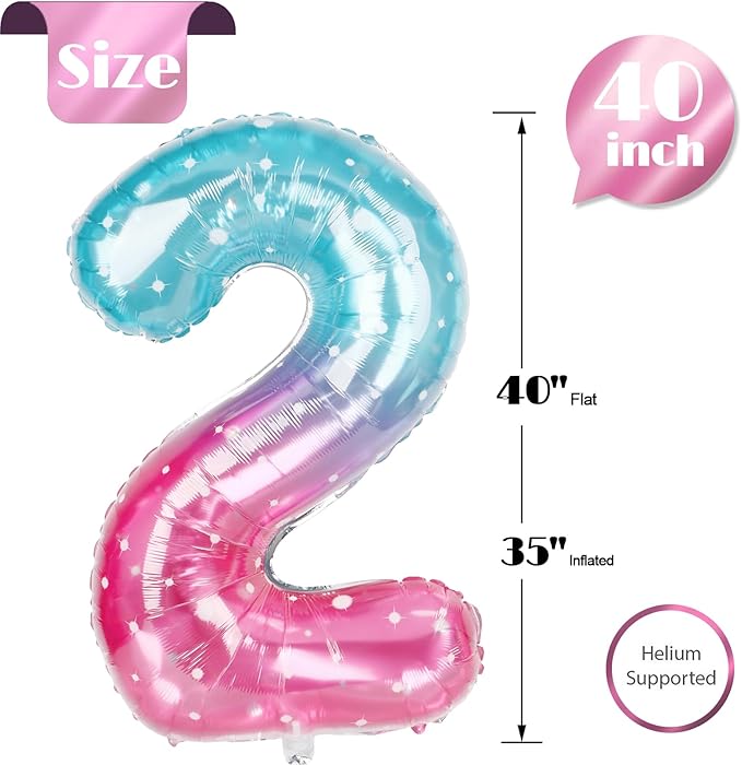 Starry Sky 2 Balloon, Number Balloons 40 Inch, 2nd Balloon Number Birthday Decorations, Second Two Birthday Party Supplies, Number 2 Balloon