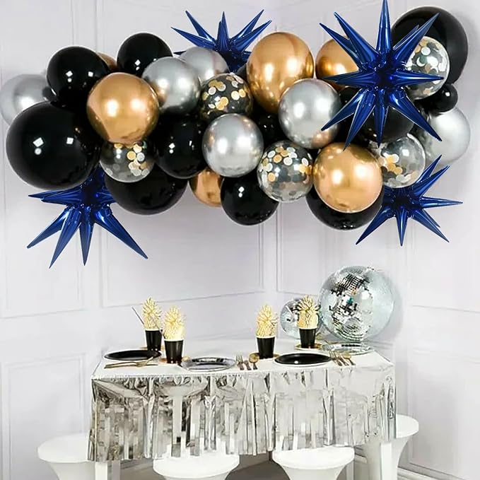TONIFUL 8 Pcs Navy Blue Foil Star Balloons Large Mylar Explosion Balloons for Party Backdrop Christmas New Year Birthday Wedding Baby Shower Anniversary Photo Booth Supplies