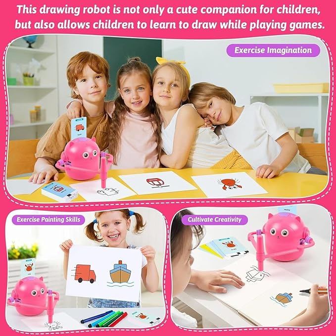 Drawing Robot for Kids, 12 Color Pens Funny Robot Drawing Machine, Voice Interaction Painting Robots Toy with 100 Word Cards, Novelty Drawings Robots Educational Interactive Toys, for Boys & Girls
