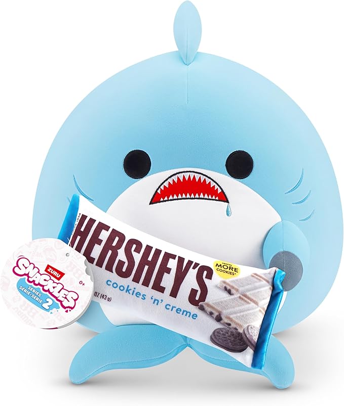 Snackles Series 2 Shark & Hershey (Cookies n Cream) 8 Inch Plush by ZURU, Ultra Soft Plush, Collectible Plush with Real Licensed Brands, Stuffed Animal, Giftable